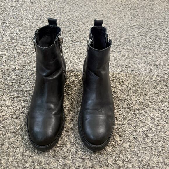 Lavorazione Artigiana Womens Ankle Boots 10 Black Leather Biker Combat Lug Sole - Picture 2 of 7